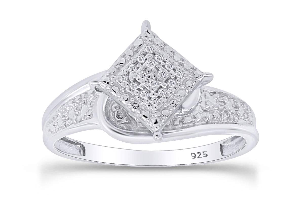 Jewel Zone US White Natural Diamond Cluster Ring in 14k White Gold Over Sterling Silver