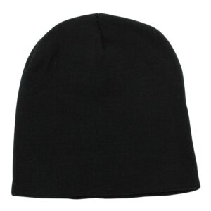 Top Level Short Plain Beanie - Winter Unisex Plain Knit Hat (Black)