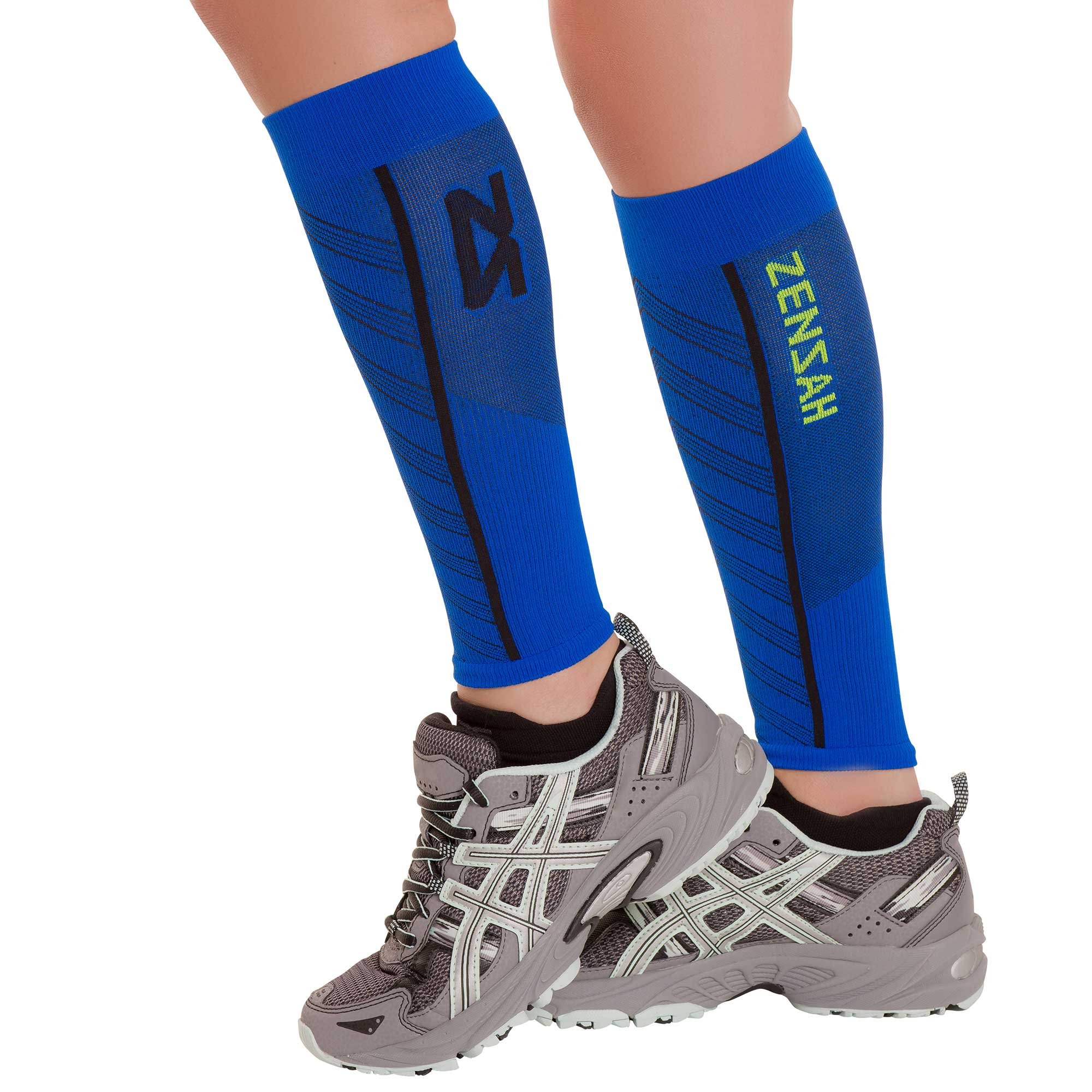 Zensah Featherweight Compression Ultra-Light Calf Sleeves, Sporty Blue, Medium