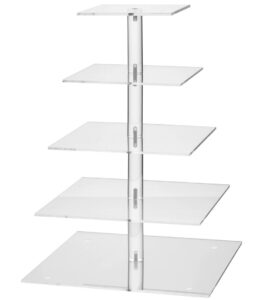 yestbuy 5 tier square acrylic cupcake tree tower display stand display for pastry wedding birthday party (4" between 2 layers)