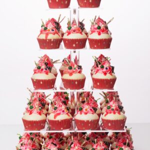 YestBuy 5 Tier Square Acrylic Cupcake Tree Tower Display Stand Display for Pastry Wedding Birthday Party (4" between 2 layers)