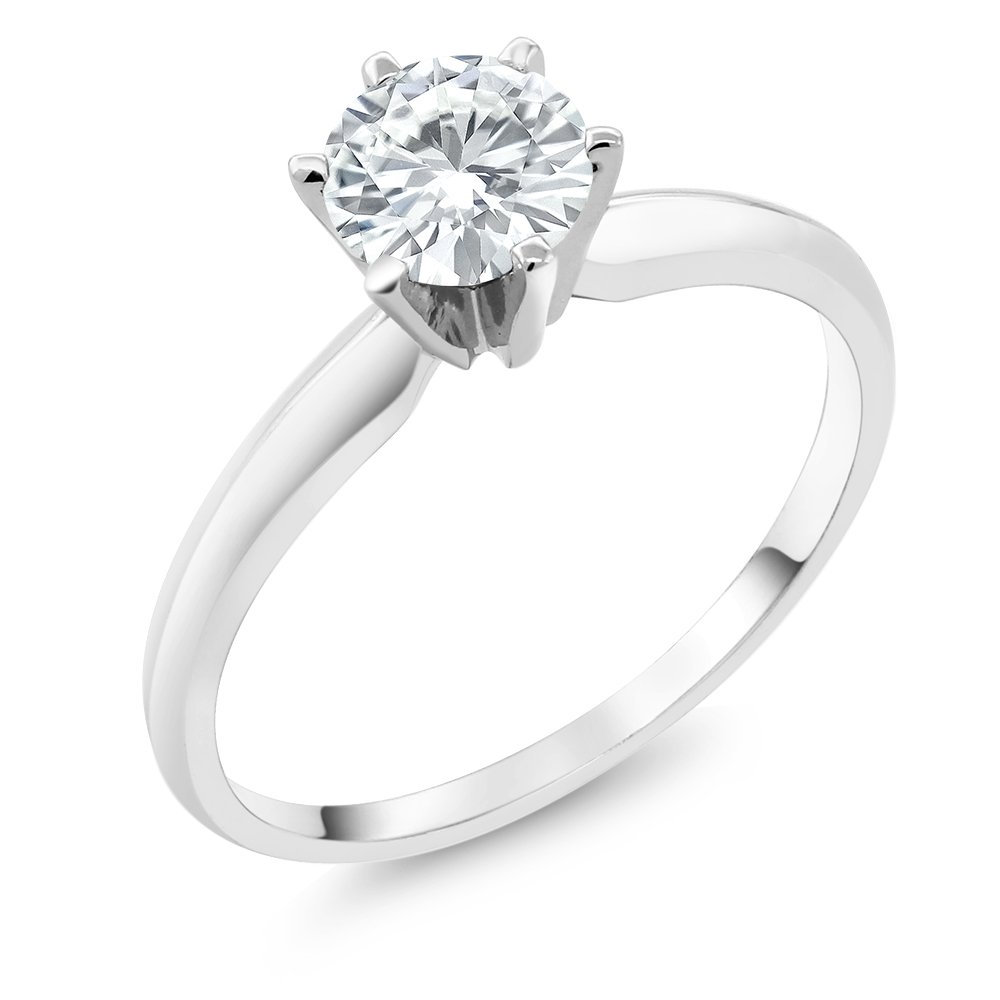 14K White Gold Forever Classic Moissanite from Charles & Colvard Solitaire Engagement Ring For Women (0.80 Cttw, Round 6MM, Available In Size 5,6,7,8,9)