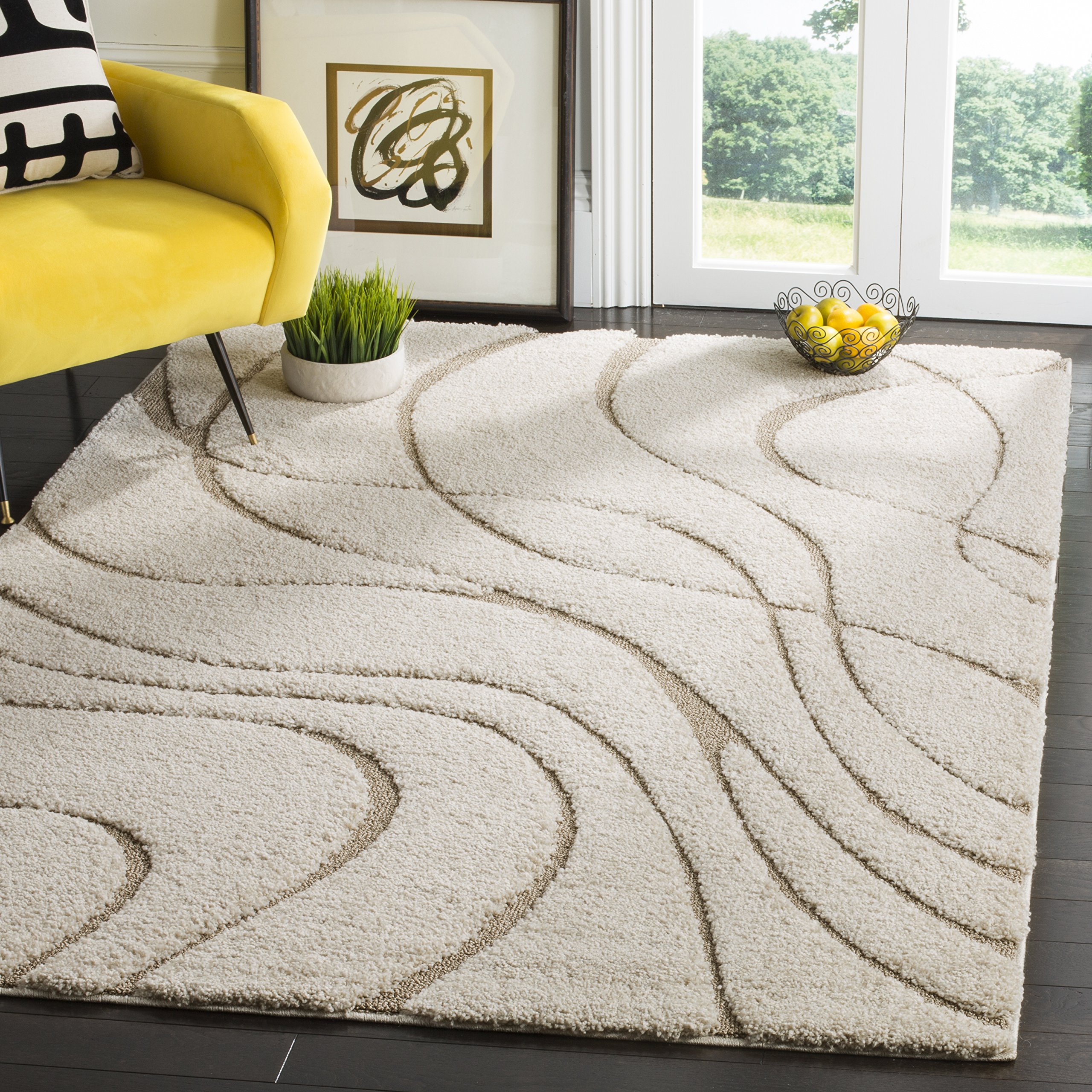 SAFAVIEH Florida Shag Collection Area Rug - 5'3" x 7'6", Cream & Beige, Non-Shedding & Easy Care, 1.2-inch Thick Ideal for High Traffic Areas in Living Room, Bedroom (SG471-1113)