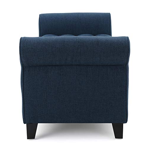 Christopher Knight Home Keiko Fabric Armed Storage Bench, Dark Blue, Dimensions: 19.75”D x 50.00”W x 20.5”H