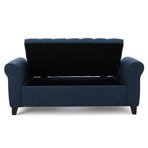 Christopher Knight Home Keiko Fabric Armed Storage Bench, Dark Blue, Dimensions: 19.75”D x 50.00”W x 20.5”H