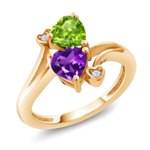 gem stone king 18k yellow gold plated silver green peridot and purple amethyst ring for women (1.51 cttw, heart shape 6mm, gemstone birthstone, available in size 5, 6, 7, 8, 9)