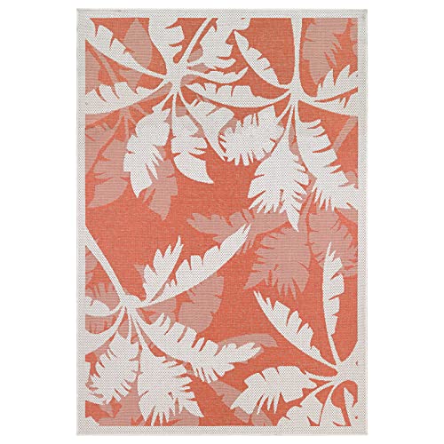 Couristan Monaco Outdoor Area Rug - Coastal Flora 5'10" X 9'2" Rectangle in Ivory and Orange Color, Hose Washable, Pet Friendly, Patio and Home Decor