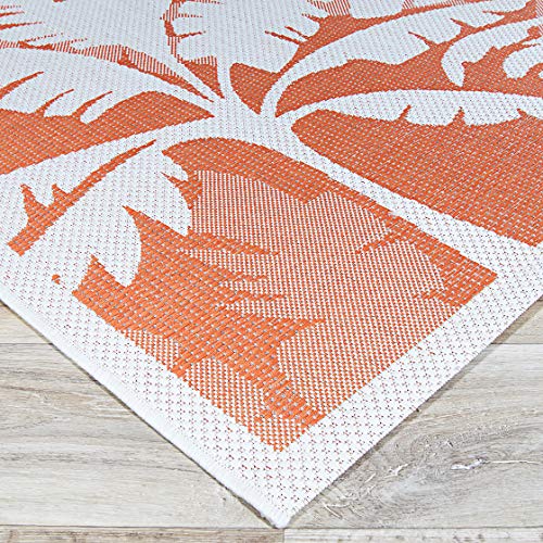 Couristan Monaco Outdoor Area Rug - Coastal Flora 5'10" X 9'2" Rectangle in Ivory and Orange Color, Hose Washable, Pet Friendly, Patio and Home Decor