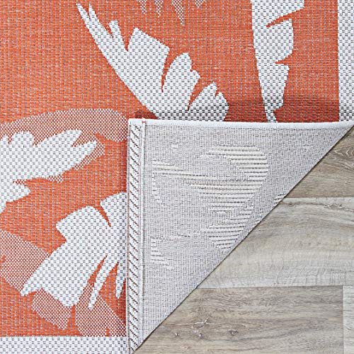 Couristan Monaco Outdoor Area Rug - Coastal Flora 5'10" X 9'2" Rectangle in Ivory and Orange Color, Hose Washable, Pet Friendly, Patio and Home Decor