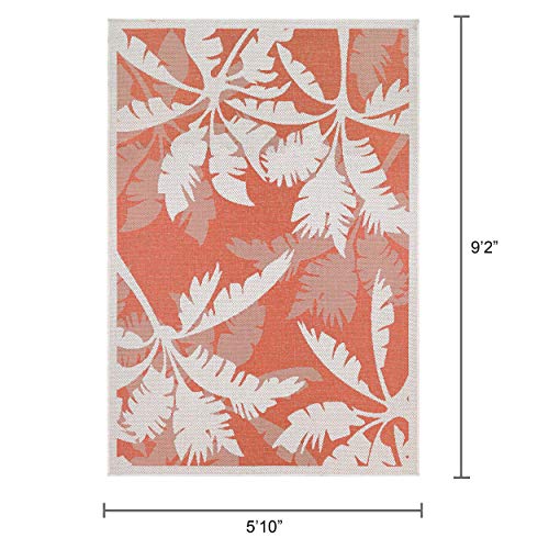 Couristan Monaco Outdoor Area Rug - Coastal Flora 5'10" X 9'2" Rectangle in Ivory and Orange Color, Hose Washable, Pet Friendly, Patio and Home Decor