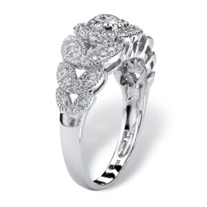 PalmBeach Platinum-plated Sterling Silver Round Cubic Zirconia Flower Miligrain Engagement Ring Sizes 5-10 Size 6