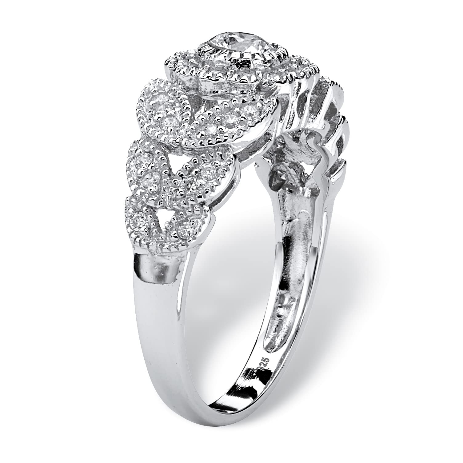 PalmBeach Platinum-plated Sterling Silver Round Cubic Zirconia Flower Miligrain Engagement Ring Sizes 5-10 Size 6