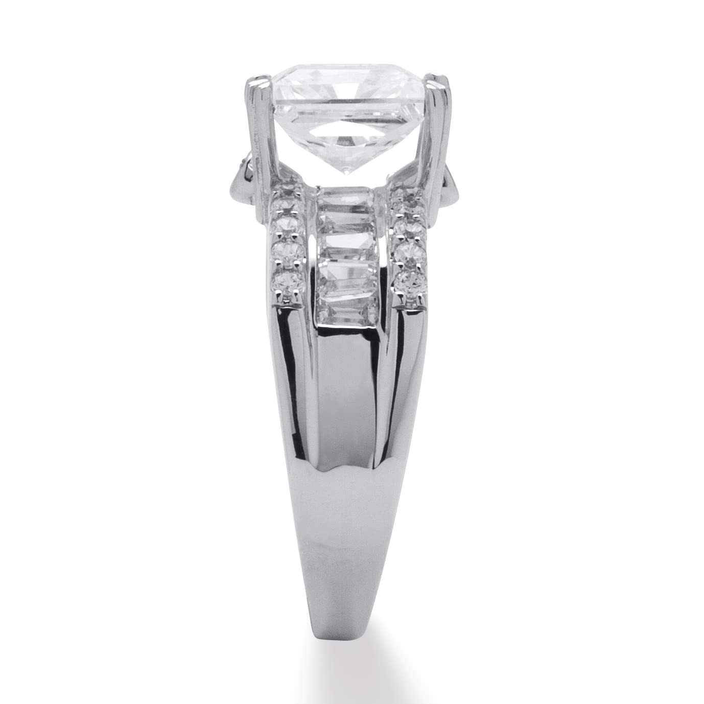 PalmBeach Platinum-plated Sterling Silver Princess Cut Cubic Zirconia Triple Row Engagement Ring Sizes 5-10 Size 8