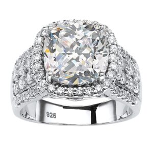 PalmBeach Platinum-plated Sterling Silver Cushion Cubic Zirconia Simulated Halo Engagement Ring Sizes 6-10 Size 7