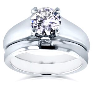 kobelli round moissanite classic solitaire bridal set 1 ctw 14k white gold, size 9.5