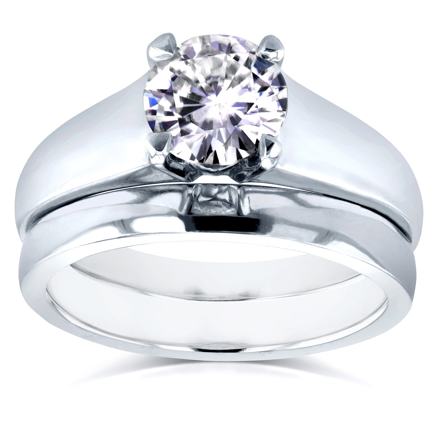 Kobelli Round Moissanite Classic Solitaire Bridal Set 1 CTW 14k White Gold, Size 9.5