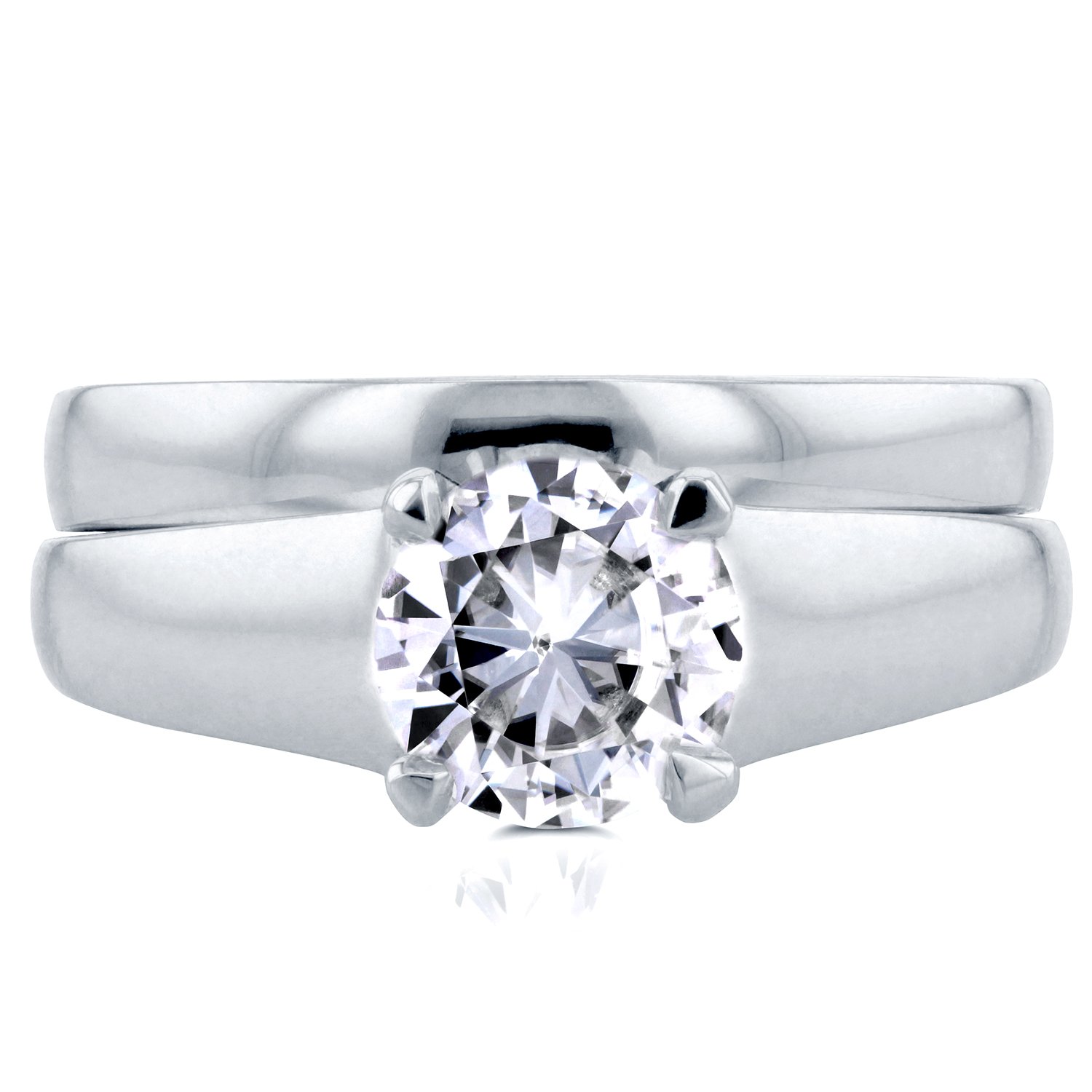 Kobelli Round Moissanite Classic Solitaire Bridal Set 1 CTW 14k White Gold, Size 9.5