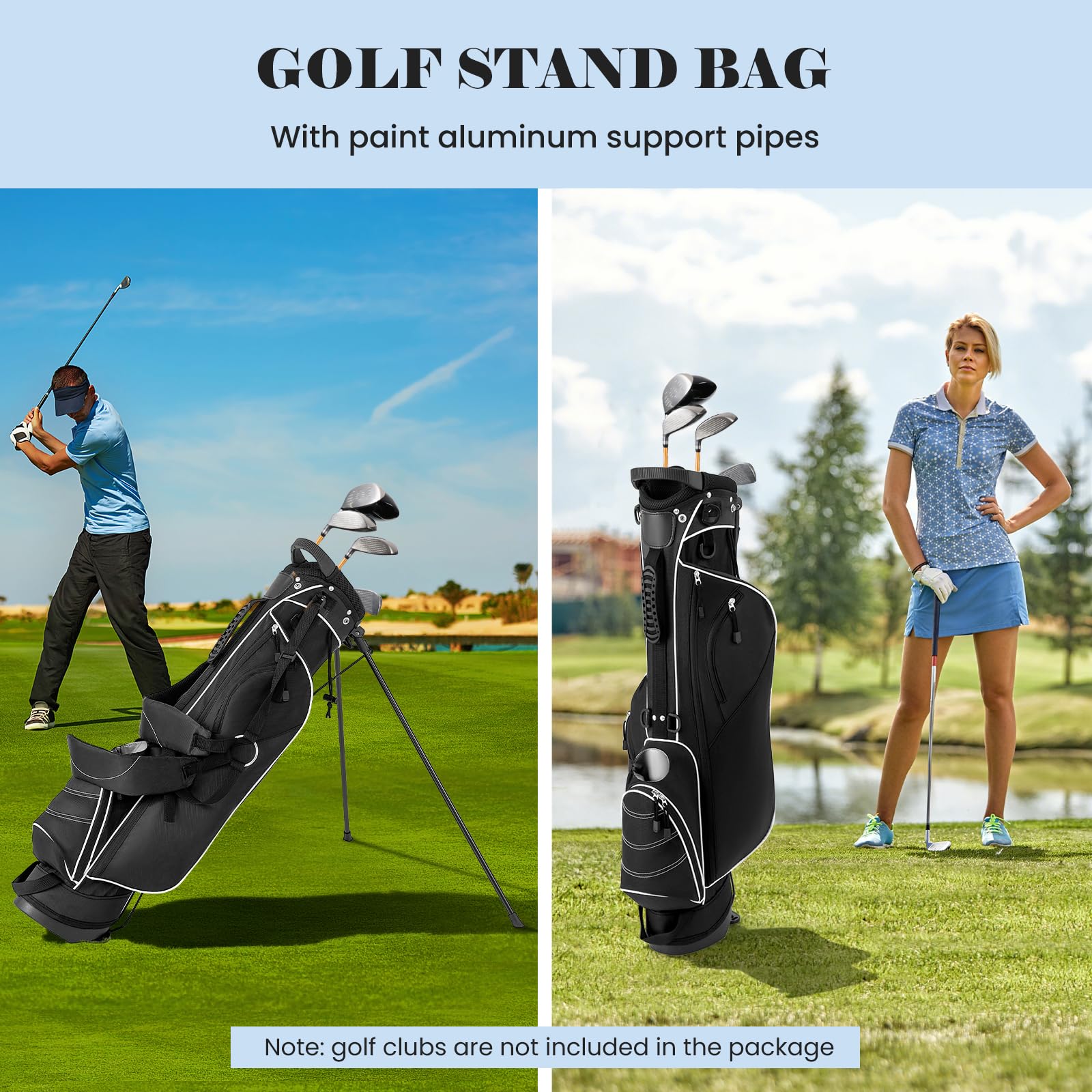 Tangkula Golf Stand Bag, Lightweight Organized Sunday Bag Easy Carry Shoulder Bag with 4 Way Dividers and 4 Pockets, Black