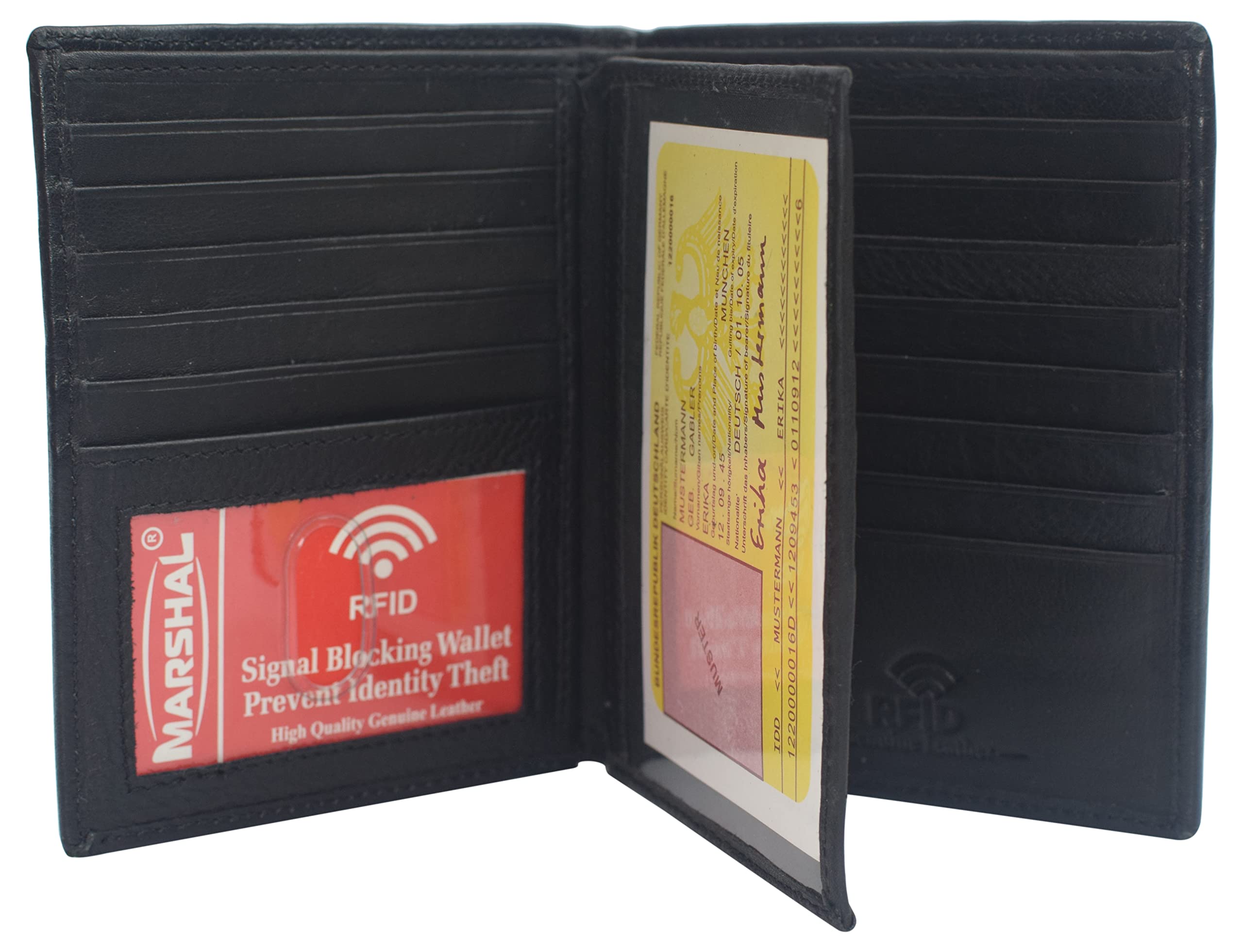 Marshal RFID Blocking Bifold Hipster Multi Credit Card ID Holder Wallet Leather (Black)