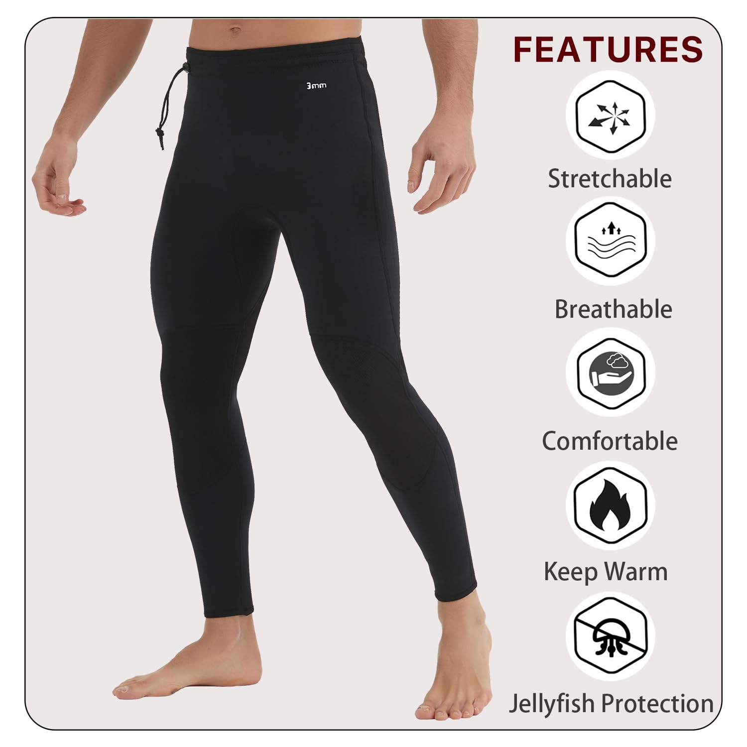 Lemorecn Wetsuit Pants Men 3mm Neoprene Swim Pants for Swimming Canoeing Snorkeling Scuba Kayaking Diving(1031black-S)