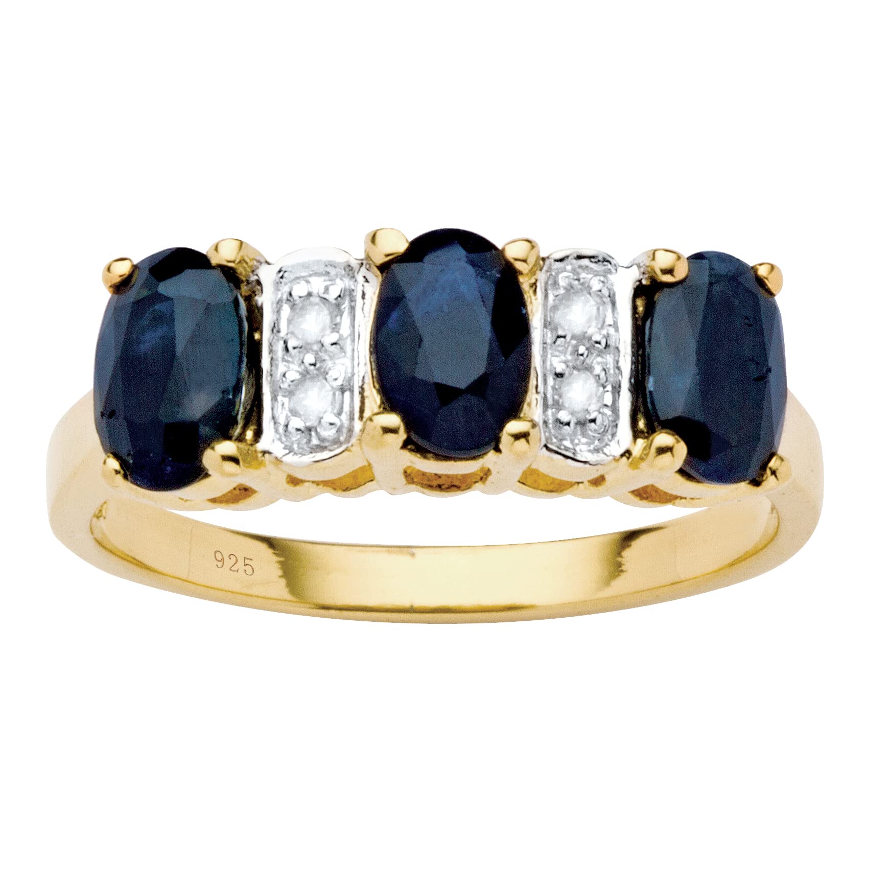 PalmBeach Yellow Gold-Plated or Platinum-Plated Sterling Silver Oval Cut Genuine Blue Sapphire and Diamond Accent Ring Size 7