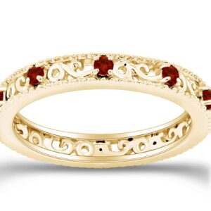 Jewel Zone US Round Cut Simulated Red Garnet 3.25 MM Stackable Ring in 14K Yellow Gold Over Sterling Silver