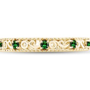 Jewel Zone US Round Cut Simulated Green Emerald Stackable Ring in 14K Yellow Gold Over Sterling Silver