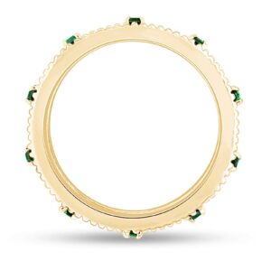 Jewel Zone US Round Cut Simulated Green Emerald Stackable Ring in 14K Yellow Gold Over Sterling Silver