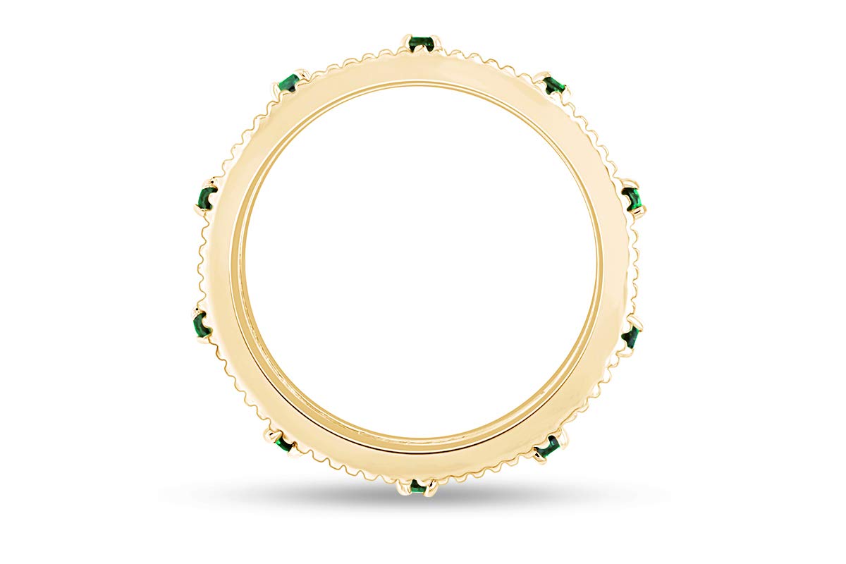 Jewel Zone US Round Cut Simulated Green Emerald Stackable Ring in 14K Yellow Gold Over Sterling Silver