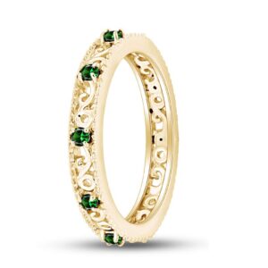 Jewel Zone US Round Cut Simulated Green Emerald Stackable Ring in 14K Yellow Gold Over Sterling Silver