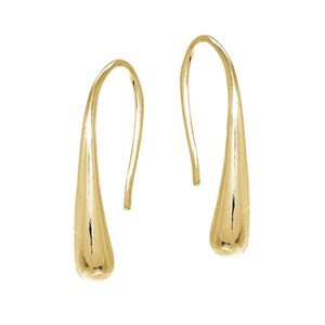 Yellow Gold Flashed Sterling Silver Elongated Puffed Teardrop Hook Earrings