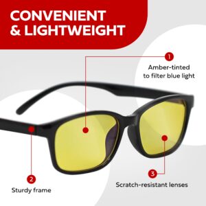 Exerscribe Bluelight Gaming Glasses - Amber Tinted Blue Light Glasses for Men & Women - Night Lenses for Driving, Strain and Fatigue