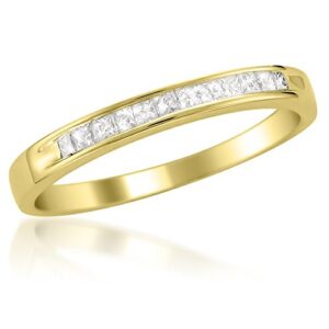 Beyond Brilliance 1/4 Carat Diamond, Channel-Set 14K Yellow Gold Princess Cut Diamond Bridal Wedding Band Ring (I-J, I2-I3) Natural Diamond Rings For Women | Gift Box Included Size-4