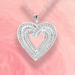 NATALIA DRAKE 1/2 Cttw Diamond Heart Necklace for Women in Rhodium Plated 925 Sterling Silver