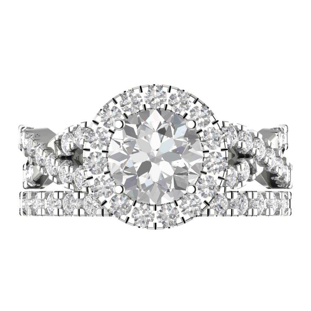 Clara Pucci 1.92 ct Round Cut Genuine Zircon 14k White Gold Halo Solitaire W/Accents Wedding Bridal Engagement Set Ring Size 8