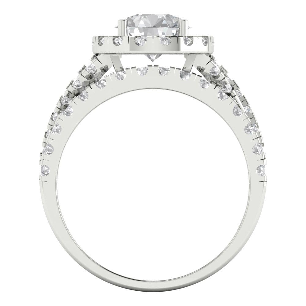 Clara Pucci 1.92 ct Round Cut Genuine Zircon 14k White Gold Halo Solitaire W/Accents Wedding Bridal Engagement Set Ring Size 8