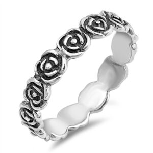 Eternity Rose Flower Stackable Ring New .925 Sterling Silver Band Size 10