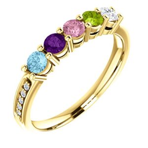 Family Mothers Ring 3 to 5 Birthstones In 10k Yellow or White Gold