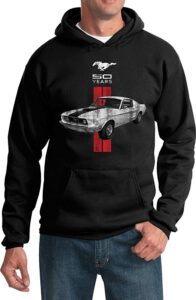 lucky ride ford mustang hoodie limited edition 50 years red stripe sweatshirt,black,xl