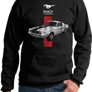 Lucky Ride Ford Mustang Hoodie Limited Edition 50 Years Red Stripe Sweatshirt,Black,XL