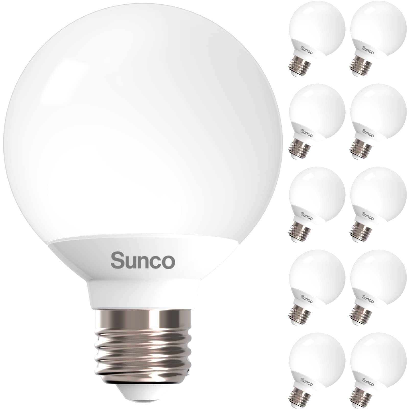 Sunco Lighting - 10 Pack Vanity Globe Light Bulbs G25 LED for Indoor Mirror Living Area, CRI92 3000K Warm White, Dimmable 450 Lumens, 6W, E26 Base, Round Frosted Classic Ambient Decorative Bulb - UL