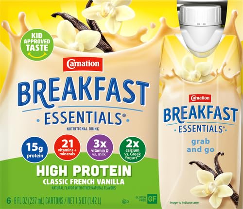 Carnation Breakfast Essentials High Protein Ready-to-Drink, Classic French Vanilla, 8 FL OZ Bottle (Pack of 6) (Packaging May Vary)