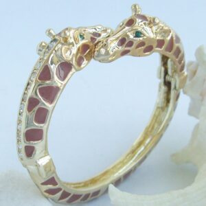 Unique Animal Giraffe Bracelet Bangle Cuff Clear Austrian Crystal Gold-Tone Brown Spot