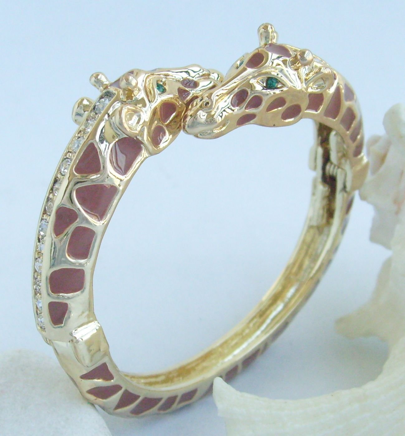 Unique Animal Giraffe Bracelet Bangle Cuff Clear Austrian Crystal Gold-Tone Brown Spot