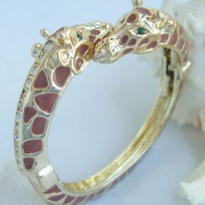 Unique Animal Giraffe Bracelet Bangle Cuff Clear Austrian Crystal Gold-Tone Brown Spot