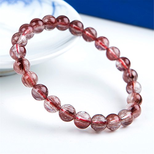 LiZiFang 8mm Natural Red Rutilated Quartz Crystal Round Bead Stretch Bracelet