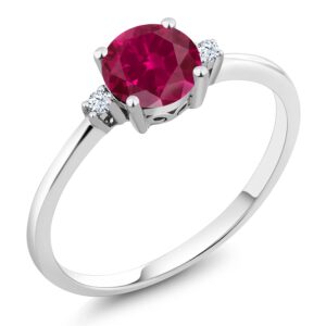 gem stone king 10k white gold red created ruby and white created sapphire solitaire engagement ring for women (1.03 cttw, round 6mm, gemstone july birthstone, size 6)