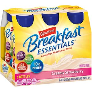 carnation breakfast essentials ready-to-drink, creamy strawberry, 8 fl oz bottle (pack of 6) (packaging may vary)