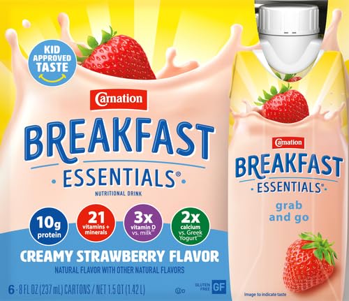 Carnation Breakfast Essentials Ready-to-Drink, Creamy Strawberry, 8 FL OZ Bottle (Pack of 6) (Packaging May Vary)