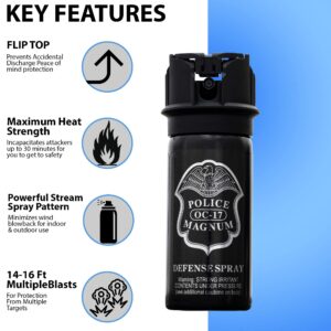 POLICE MAGNUM Pepper Spray Self Defense- Max Strength 14-16ft Range- Made in The USA - 3 Pack 2oz Flip Top Stream